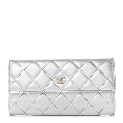 Chanel Metallic Lambskin Quilted Long Flap Wallet Silver 1 of 10