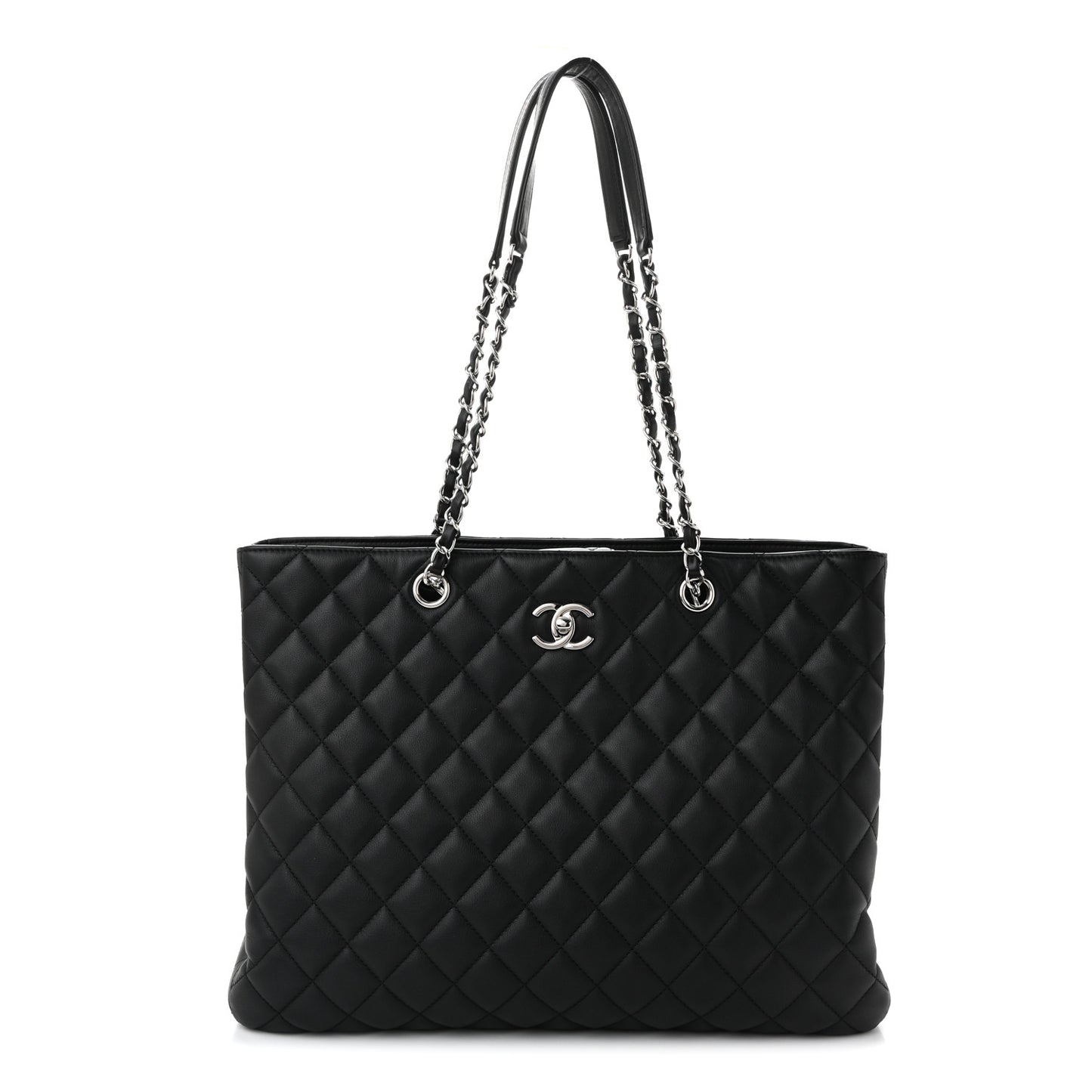 Calfskin Quilted Large Classic Shopping Tote Black