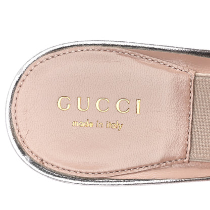 Gucci Metallic Calfskin Crystal Studded Fedra Mule Sandals 36.5 Silver 7 of 8
