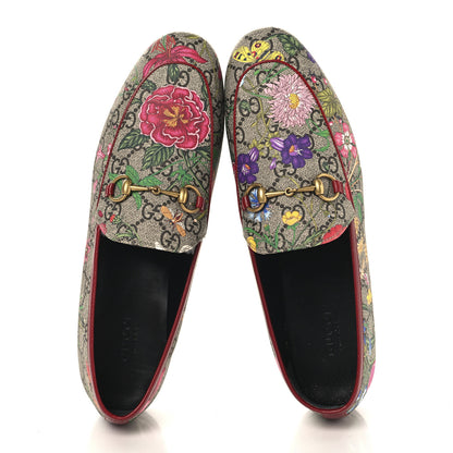 Gucci Canvas GG Monogram Flora Horsebit Womens Jordaan Loafers 39 Beige Ebony Multicolor Rosso 2 of 10