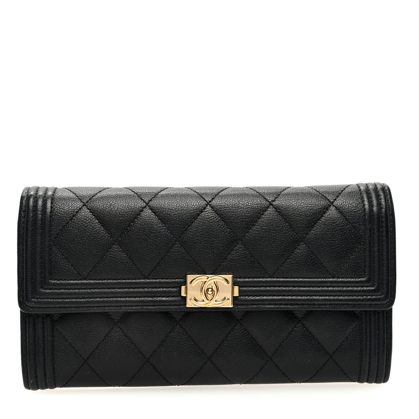 Caviar Quilted Long Boy Flap Wallet Black