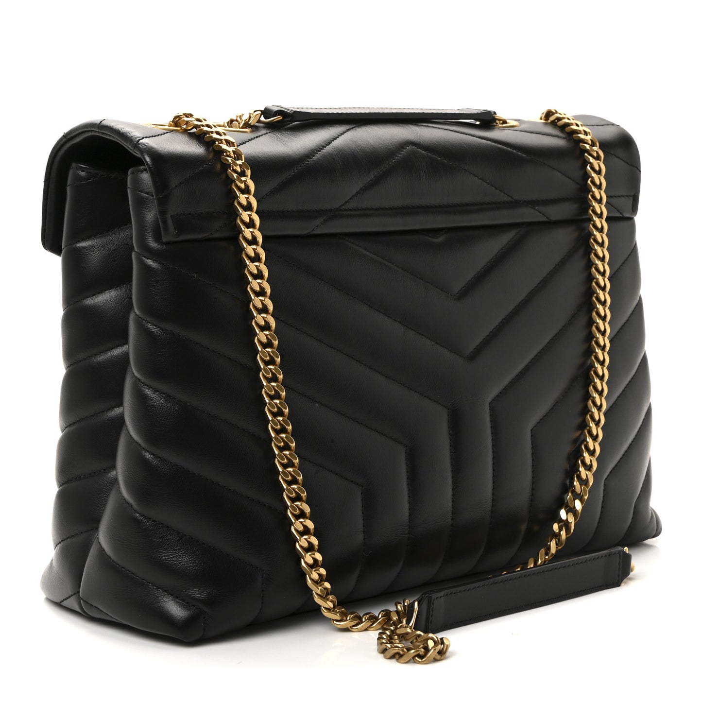 Calfskin Y Quilted Monogram Medium Loulou Chain Satchel Black