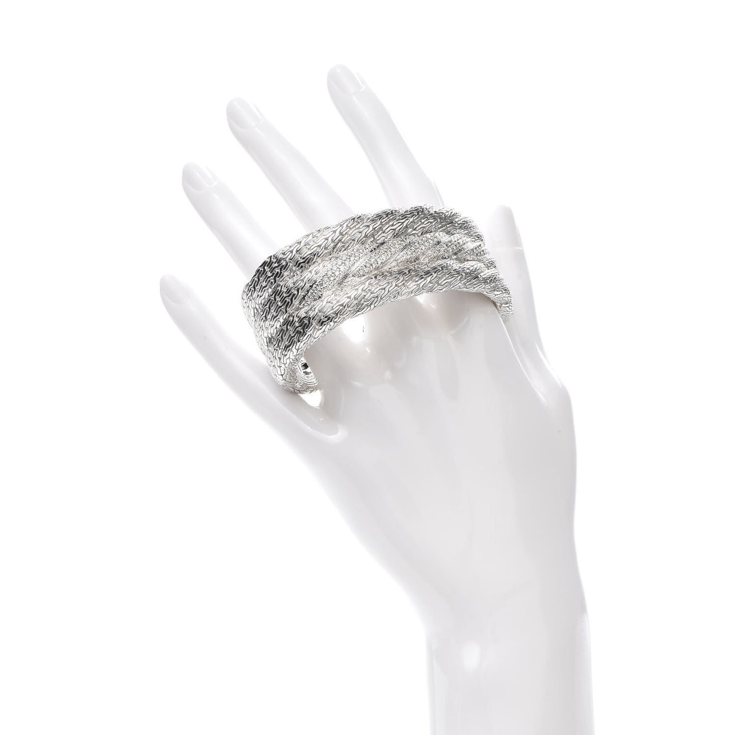 Sterling Silver Diamond Modern Chain 3-Row Kick Cuff Bracelet