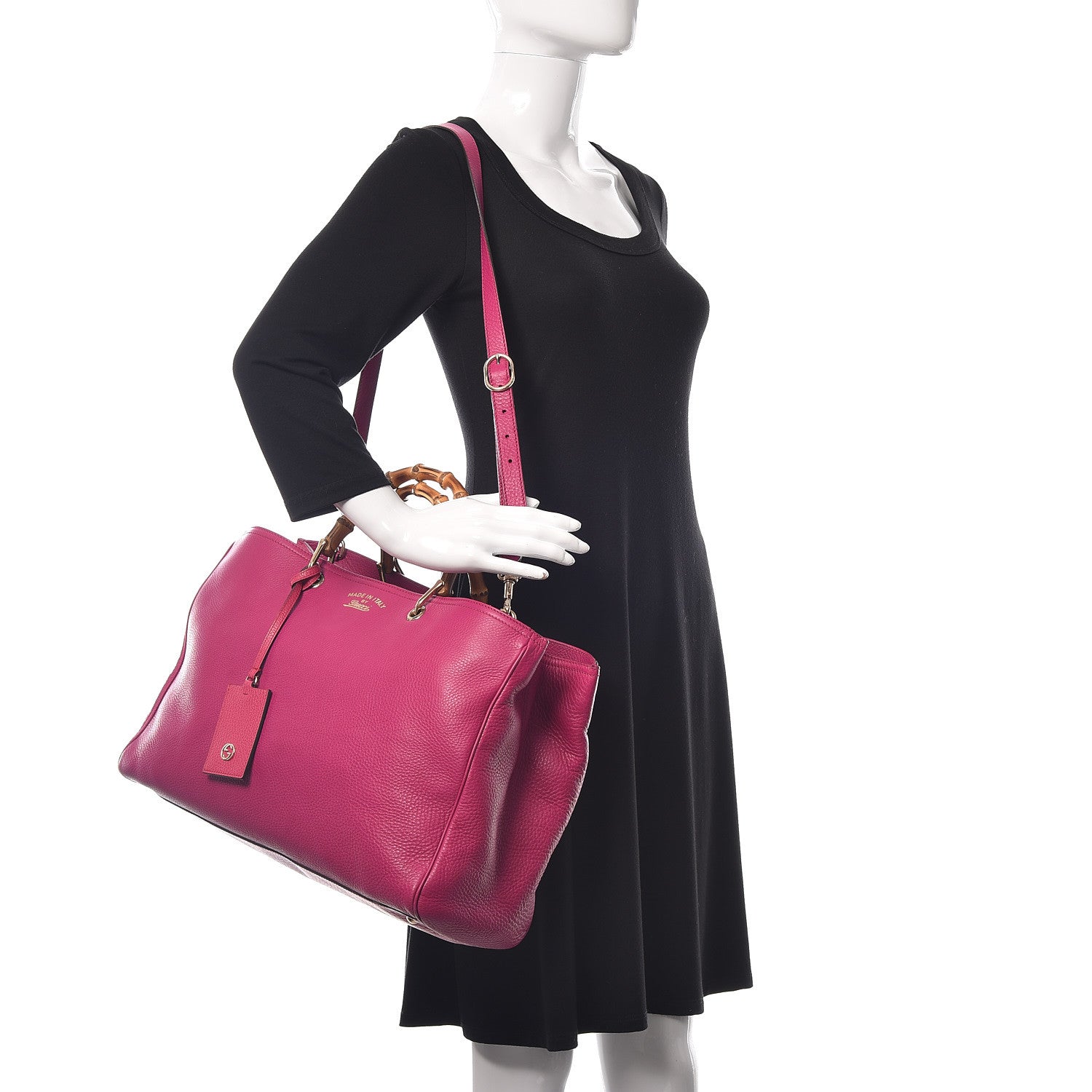 Gucci Pebbled Calfskin Large Bamboo Shopper Tote Bright Bougainvillea 2 of 10