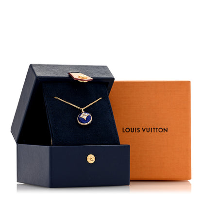 Louis Vuitton 18K Yellow Gold Diamond Lapis Lazuli B Blossom Medallion Pendant Necklace 5 of 5