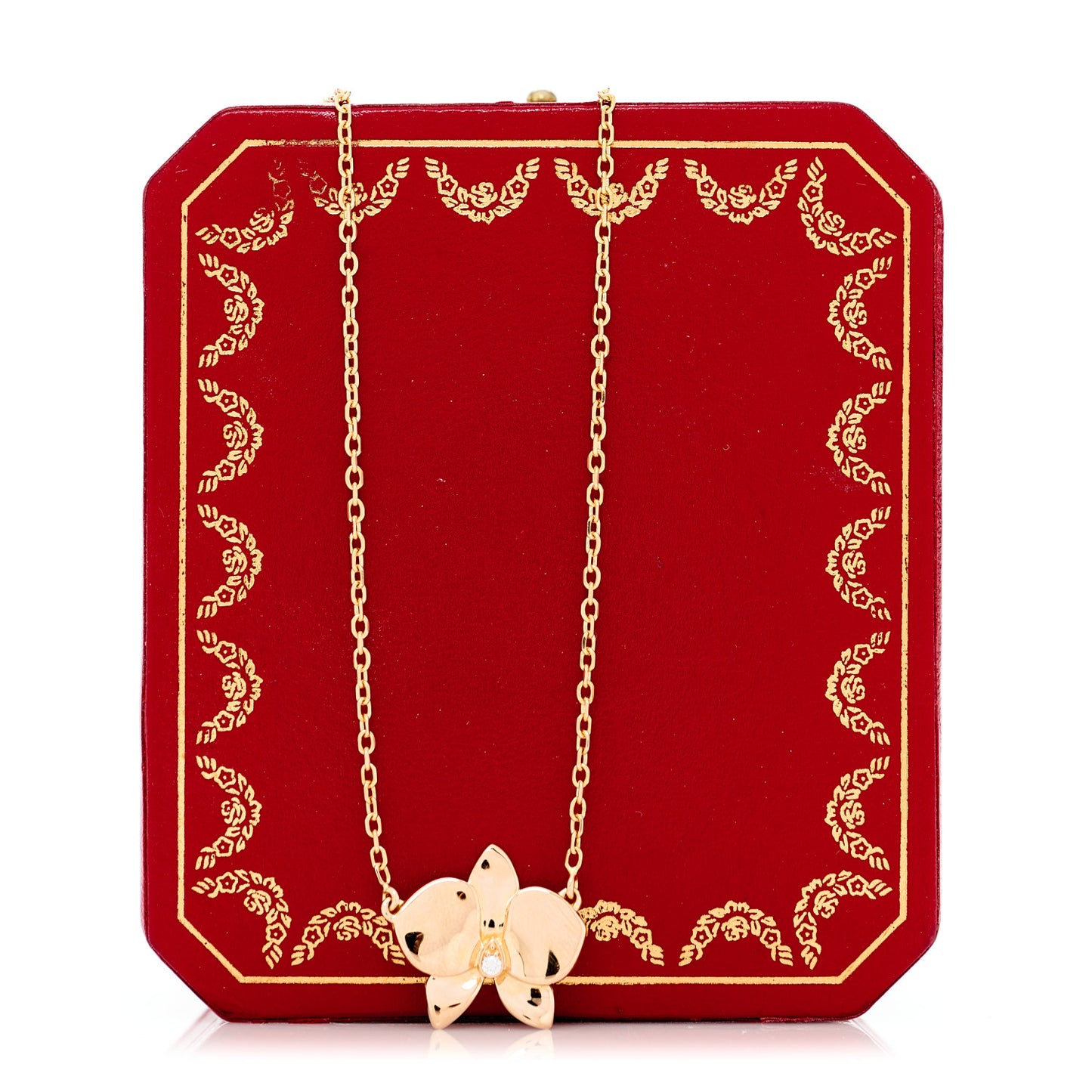 18K Pink Gold Diamond Caresse D'Orchidees Par Cartier Pendant Necklace
