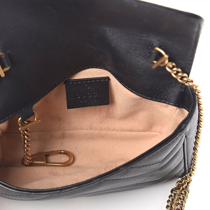 Gucci Calfskin Matelasse Super Mini GG Marmont Shoulder Bag Black 5 of 9