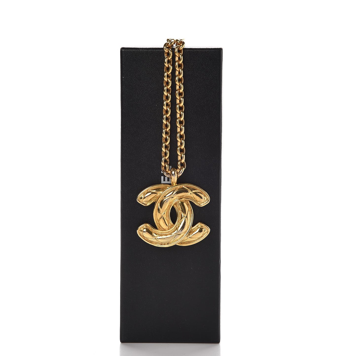 Quilted Large CC Long Necklace Gold