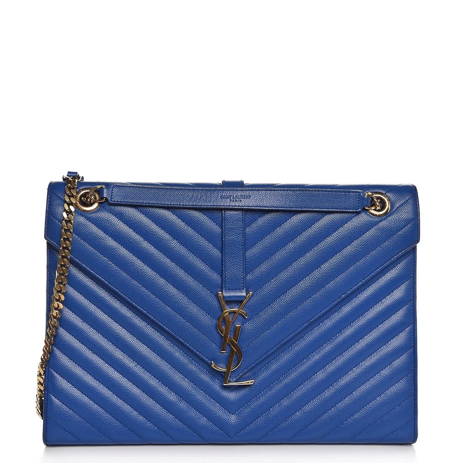 Saint Laurent Grain De Poudre Matelasse Chevron Large Monogram Satchel Blue 1 of 8