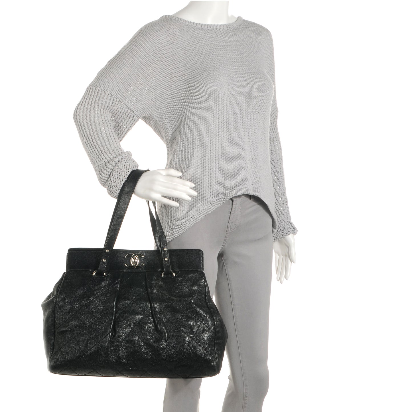 Glazed Calfskin Large On The Road Large Frame Tote Black