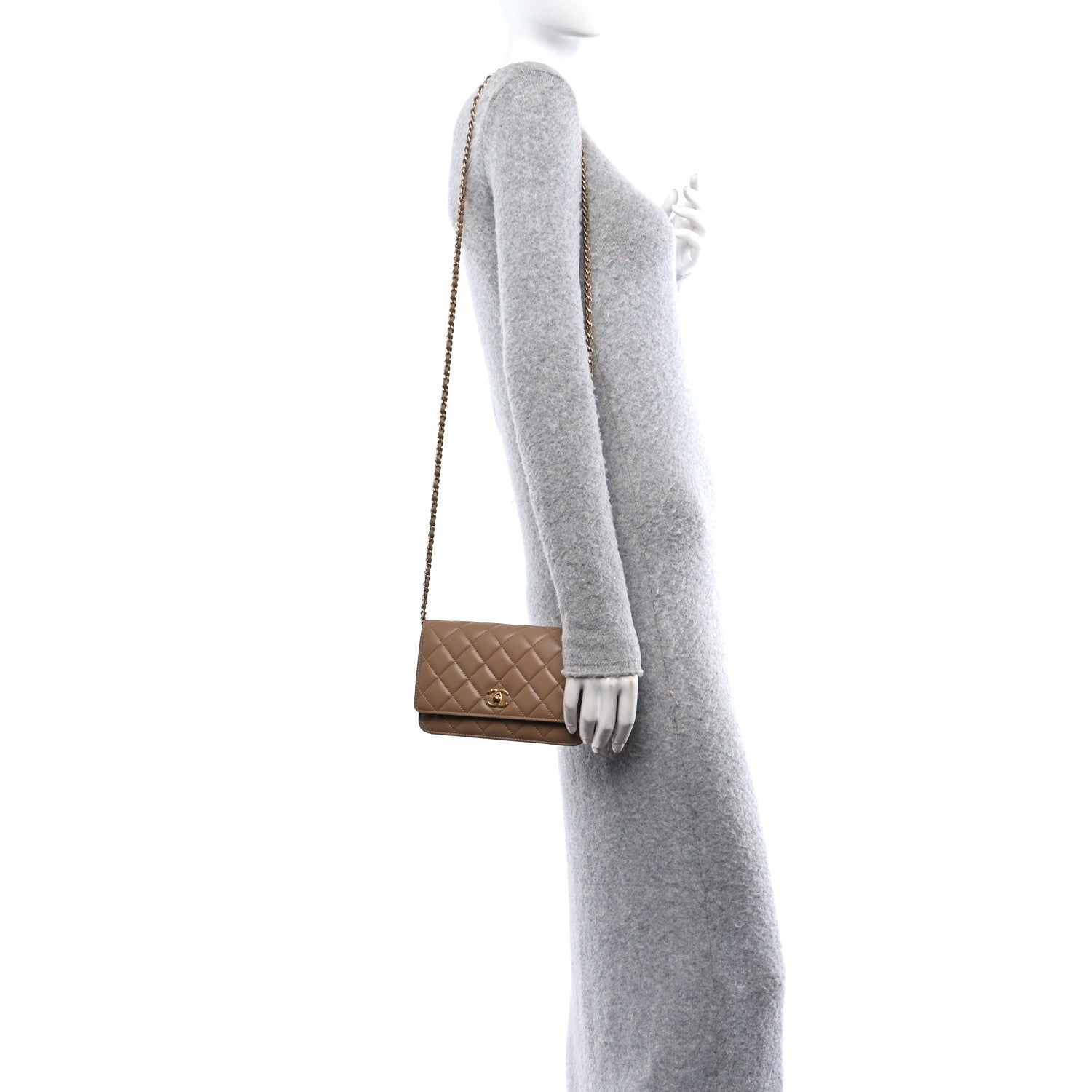 Chanel Lambskin Quilted CC Pearl Crush Wallet on Chain WOC Beige 2 of 11