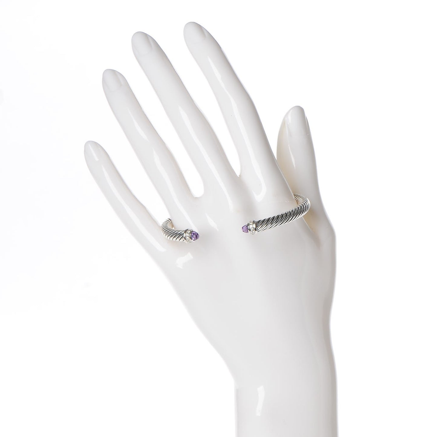 Sterling Silver Diamond Amethyst 5mm Cable Classics Bracelet