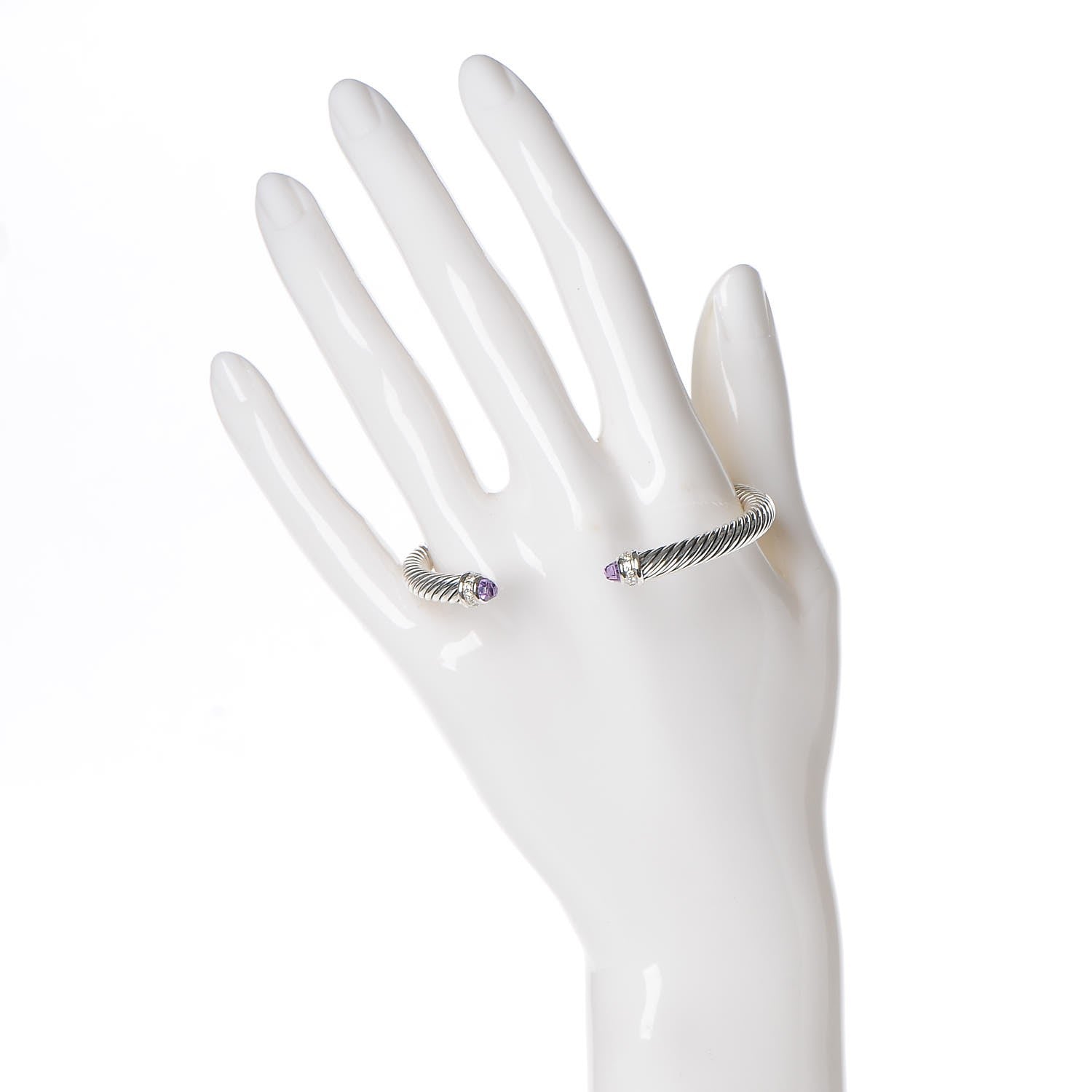 David Yurman Sterling Silver Diamond Amethyst 5mm Cable Classics Bracelet 2 of 5