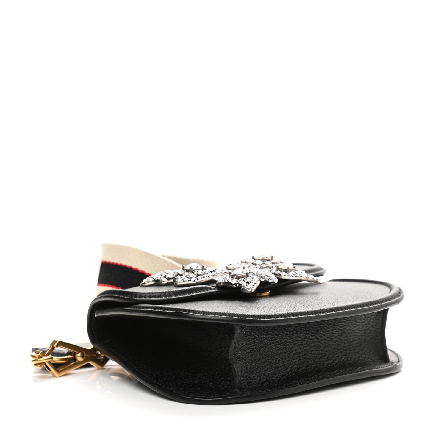 Calfskin Web Crystal Butterfly Stripe Small Totem Shoulder Bag Black
