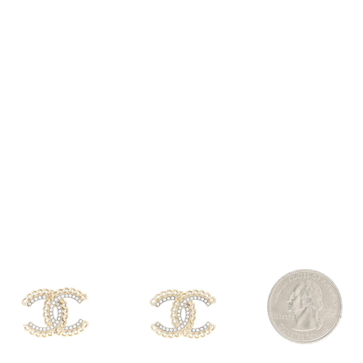 Chanel Crystal Chain CC Earrings Gold 3 of 10