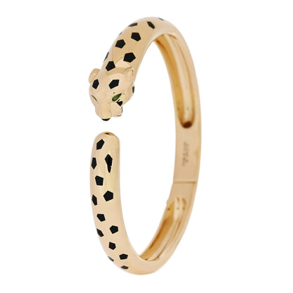 Cartier 18K Yellow Gold Onyx Tsavorite Black Lacquer Panthere De Cartier Cuff Bracelet 18 1 of 5