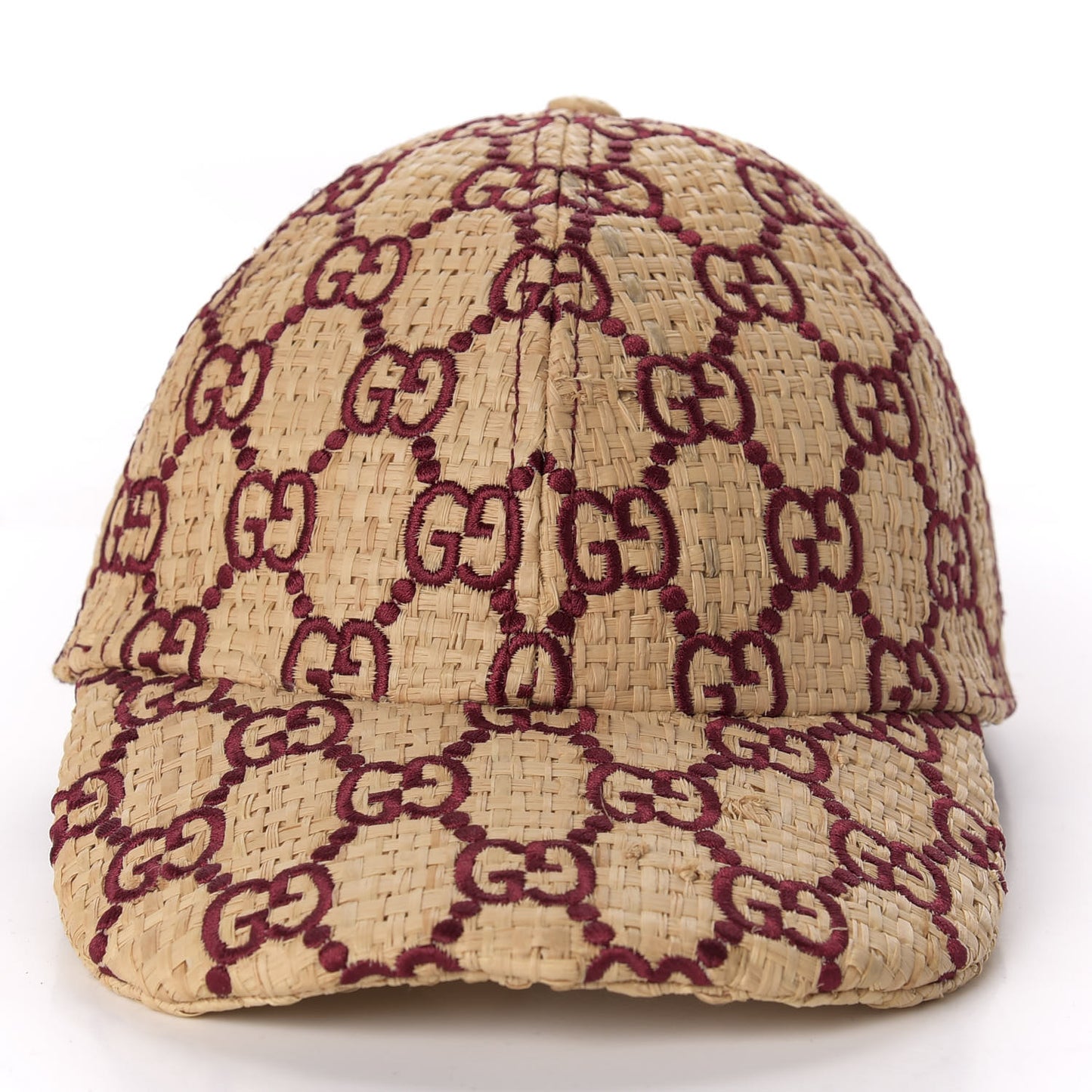 Raffia GG Monogram Elaphe Embroidered Aisha Baseball Hat L Ivory Bordeaux