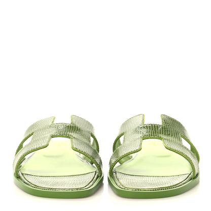 Hermes Lizard Oran Sandals 36.5 Vert Absinthe 3 of 10