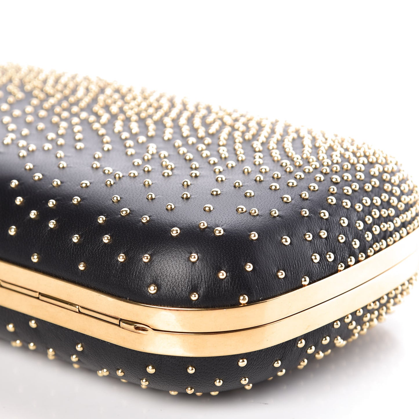 Crystal Nappa Queen and King Skull Box Chain Clutch Black Gold