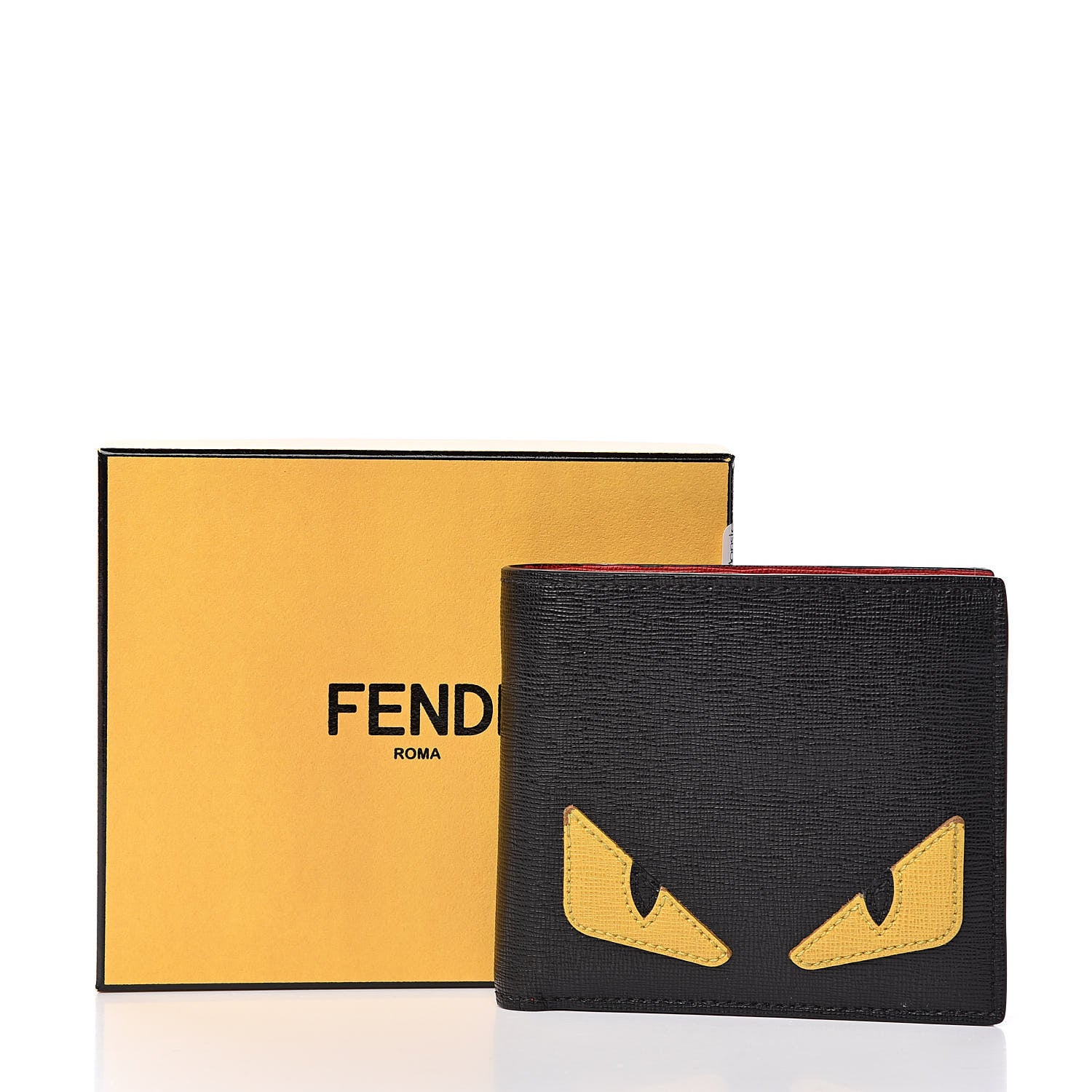 Fendi Vitello Elite Monster Eyes Inlay Bi-Fold Wallet Black Giallo Rosso 9 of 9