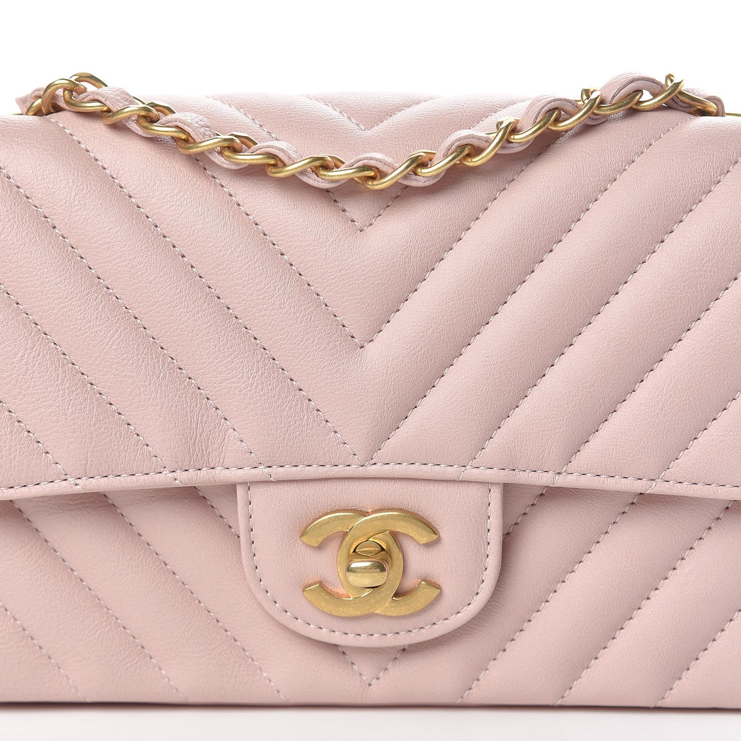 Calfskin Chevron Quilted Mini Rectangular Flap Light Pink
