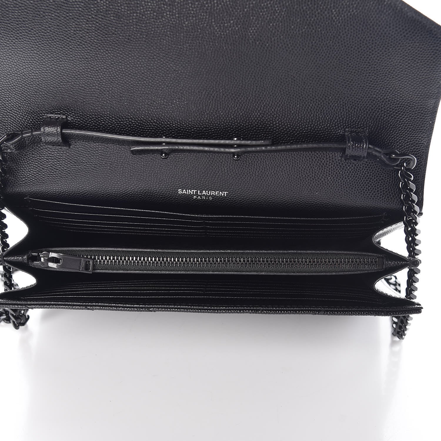 Saint Laurent Grain De Poudre Matelasse Chevron Monogram Chain Wallet Black 5 of 10