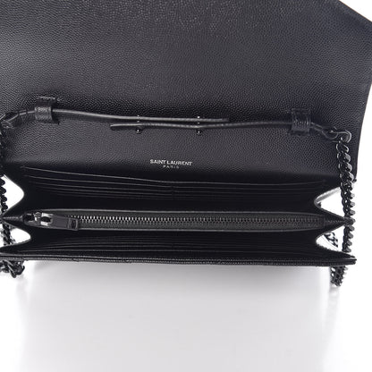 Saint Laurent Grain De Poudre Matelasse Chevron Monogram Chain Wallet Black 5 of 10