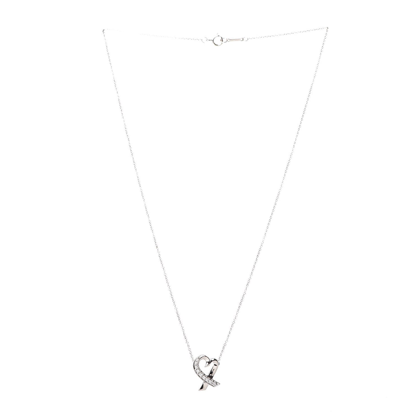 18K White Gold Diamond Small Paloma Picasso Loving Heart Necklace