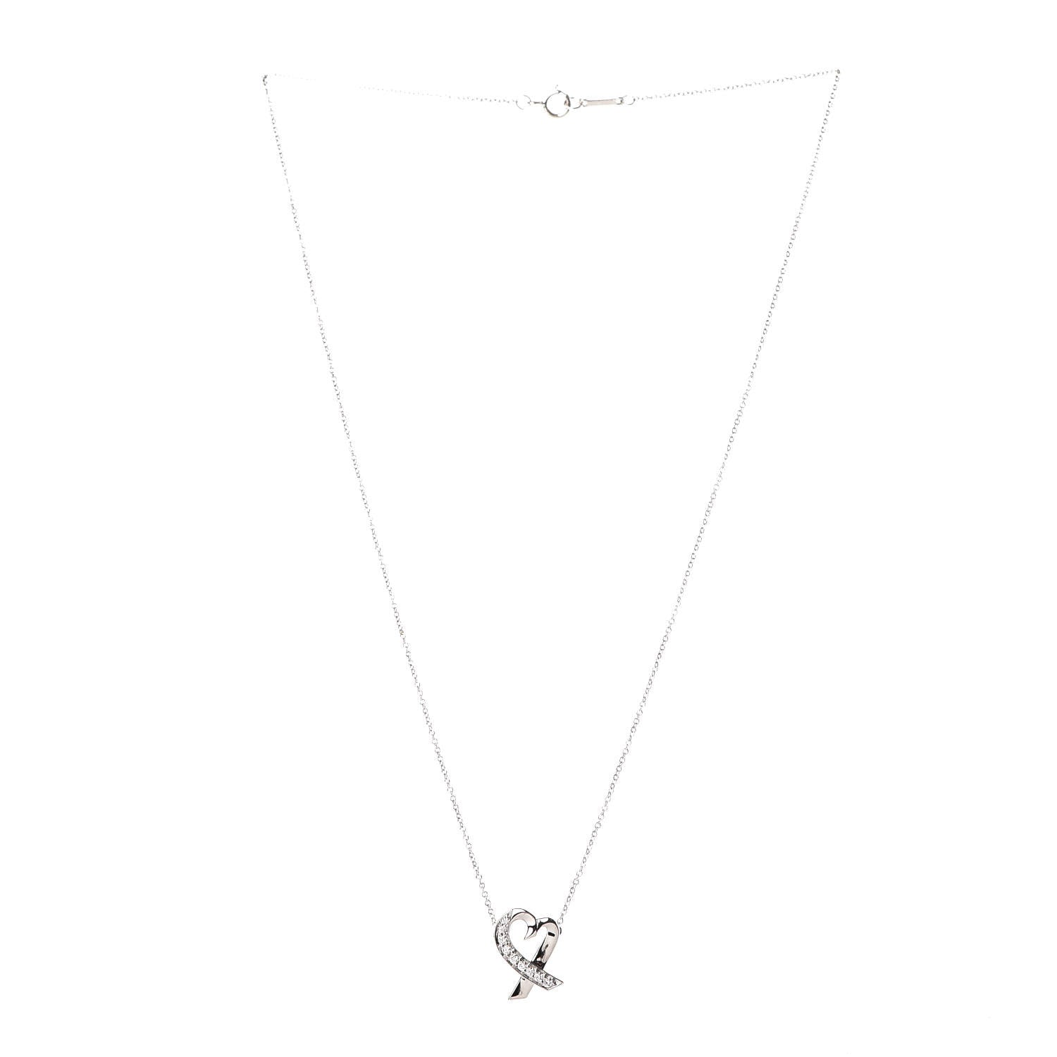 Tiffany 18K White Gold Diamond Small Paloma Picasso Loving Heart Necklace 3 of 7