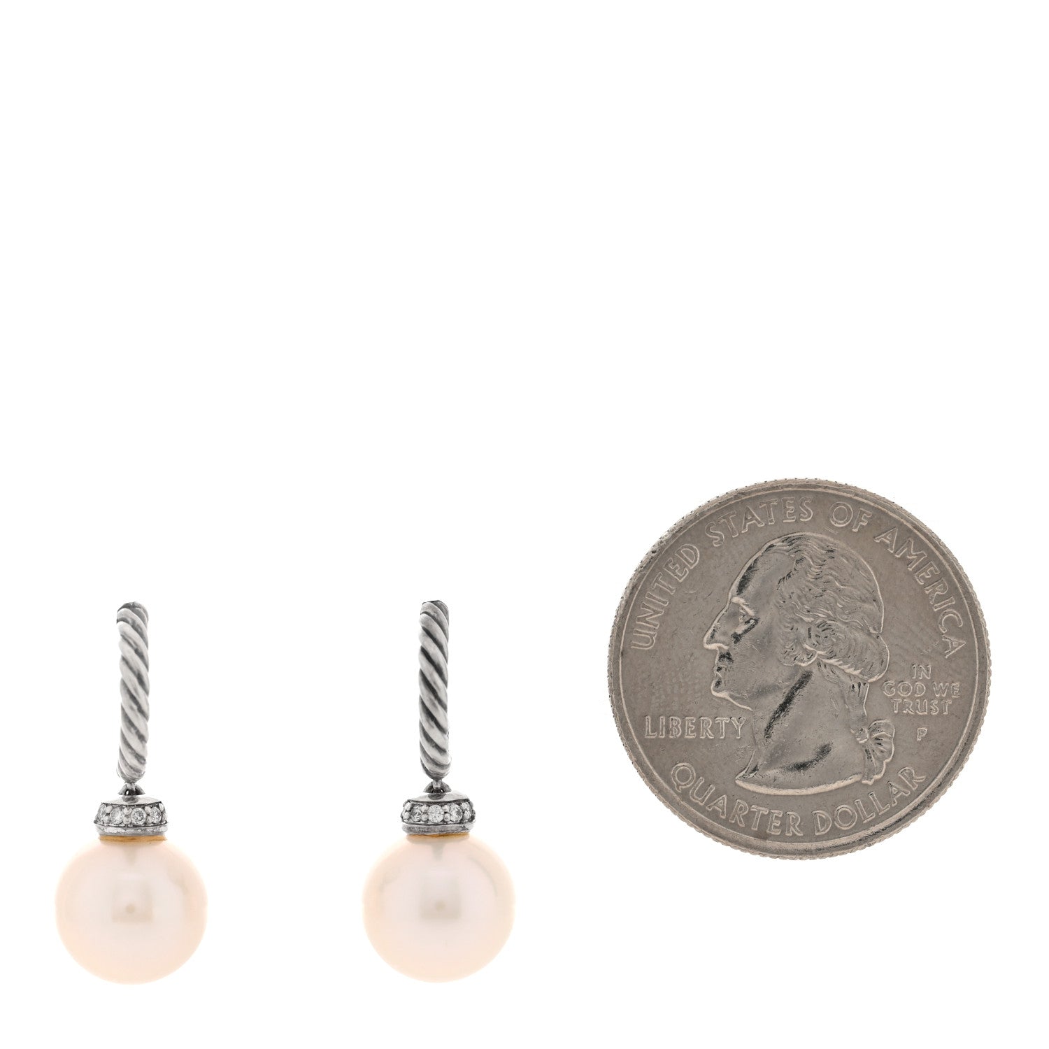 David Yurman Sterling Silver Diamond Cultured Pearl 10mm Solari Drop Earrings 2 of 5