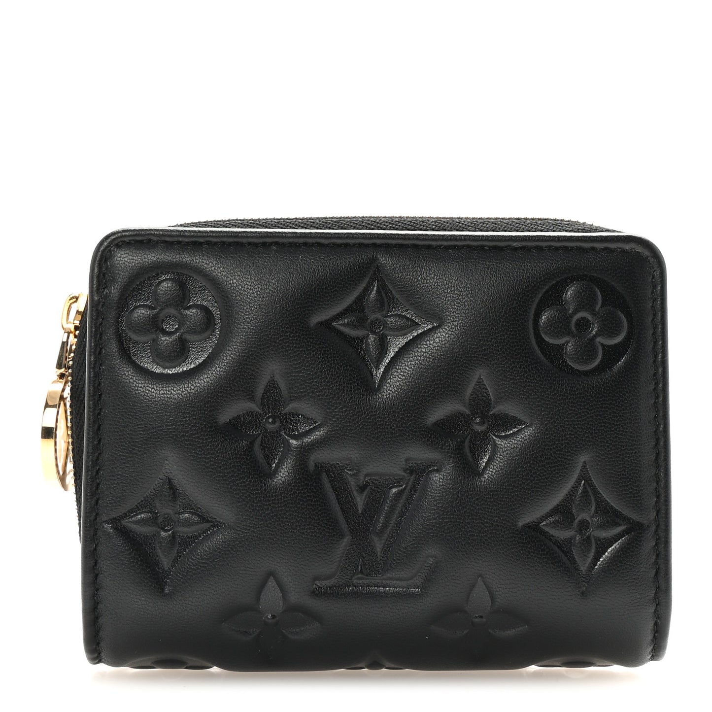 Lambskin Embossed Monogram Lou Coussin Wallet Black