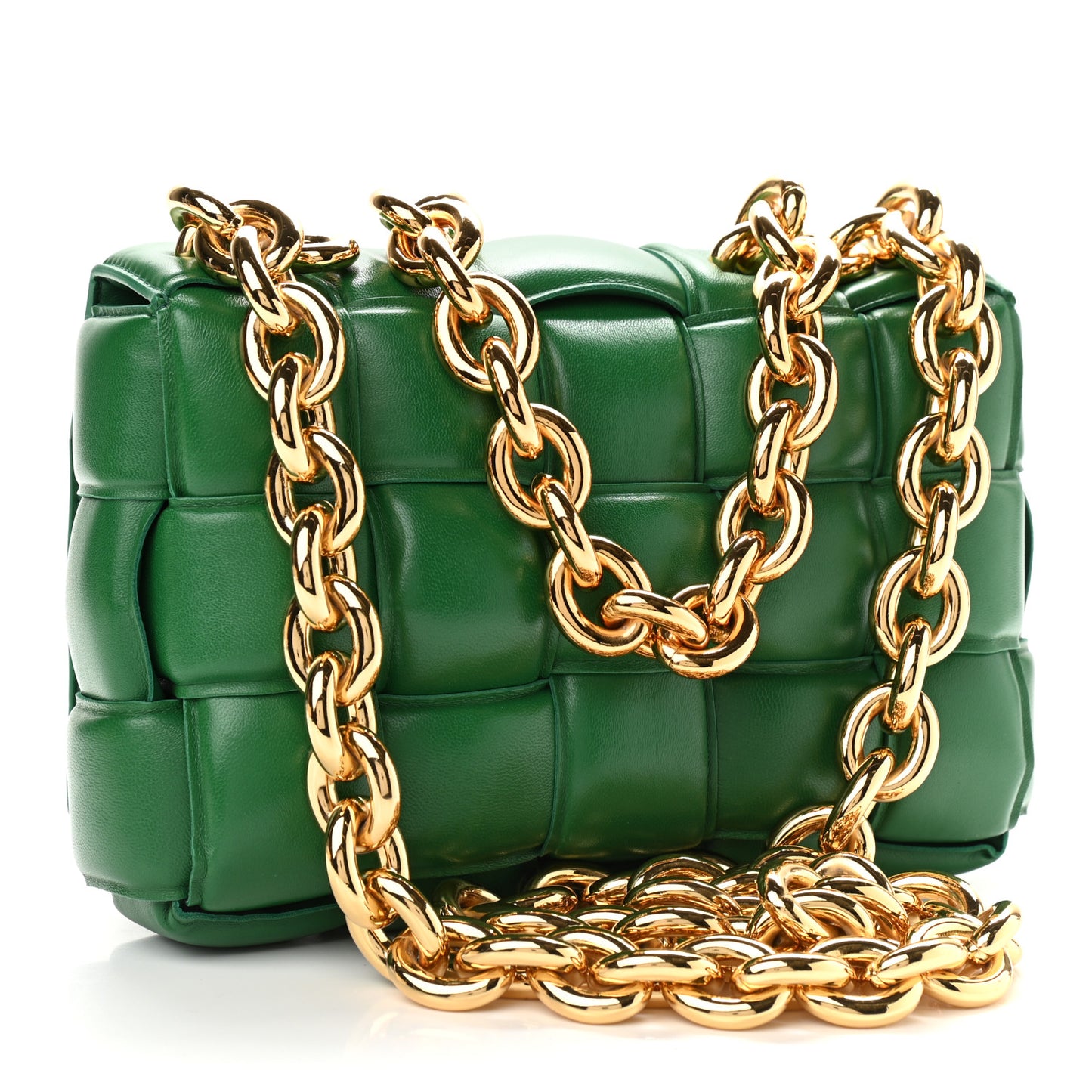 Lambskin Maxi Intreccio Padded Chain Cassette Crossbody Bag Racing Green