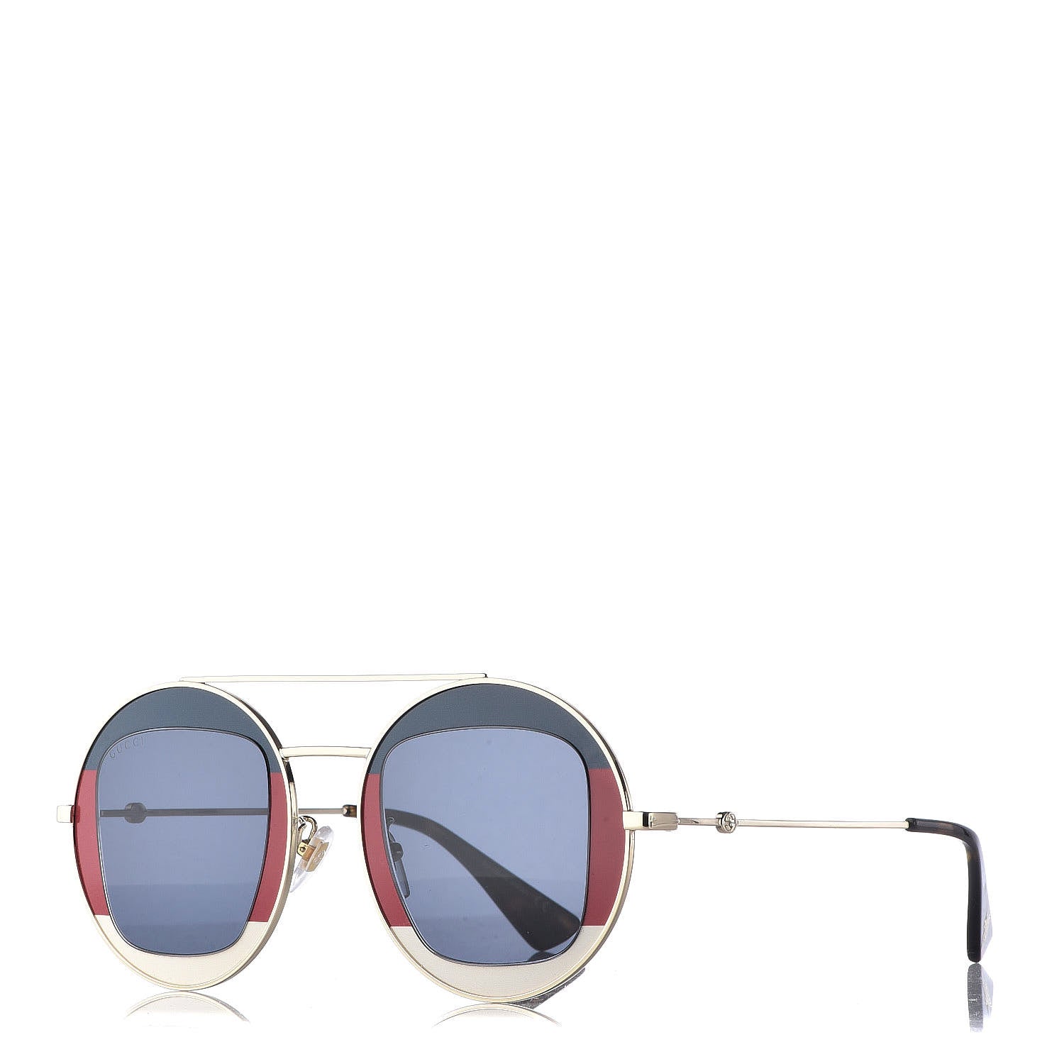 Gucci Round Frame Sylvie Web Sunglasses GG0105S Gold 1 of 9