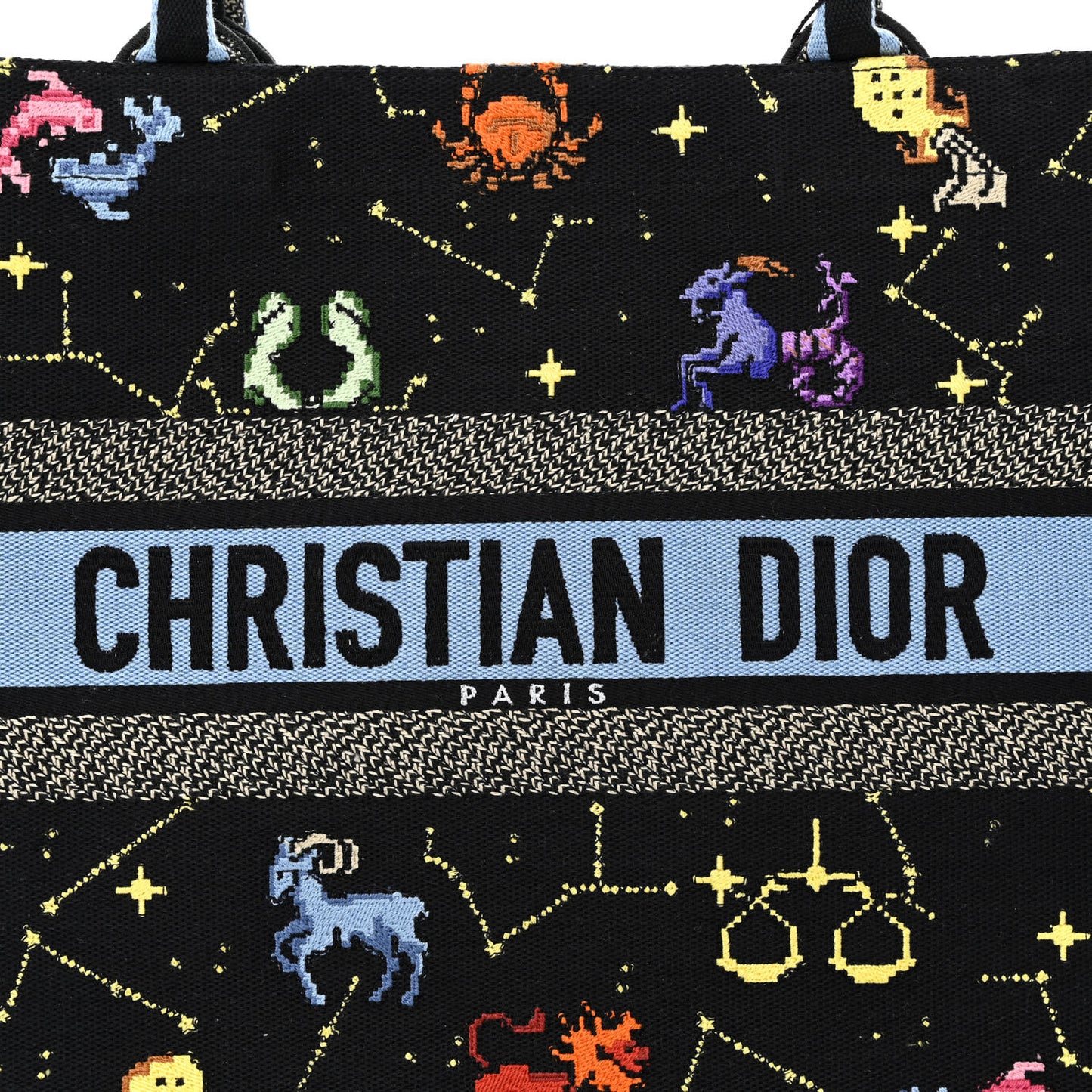 Canvas Embroidered Medium Pixel Zodiac Book Tote Black Multicolor