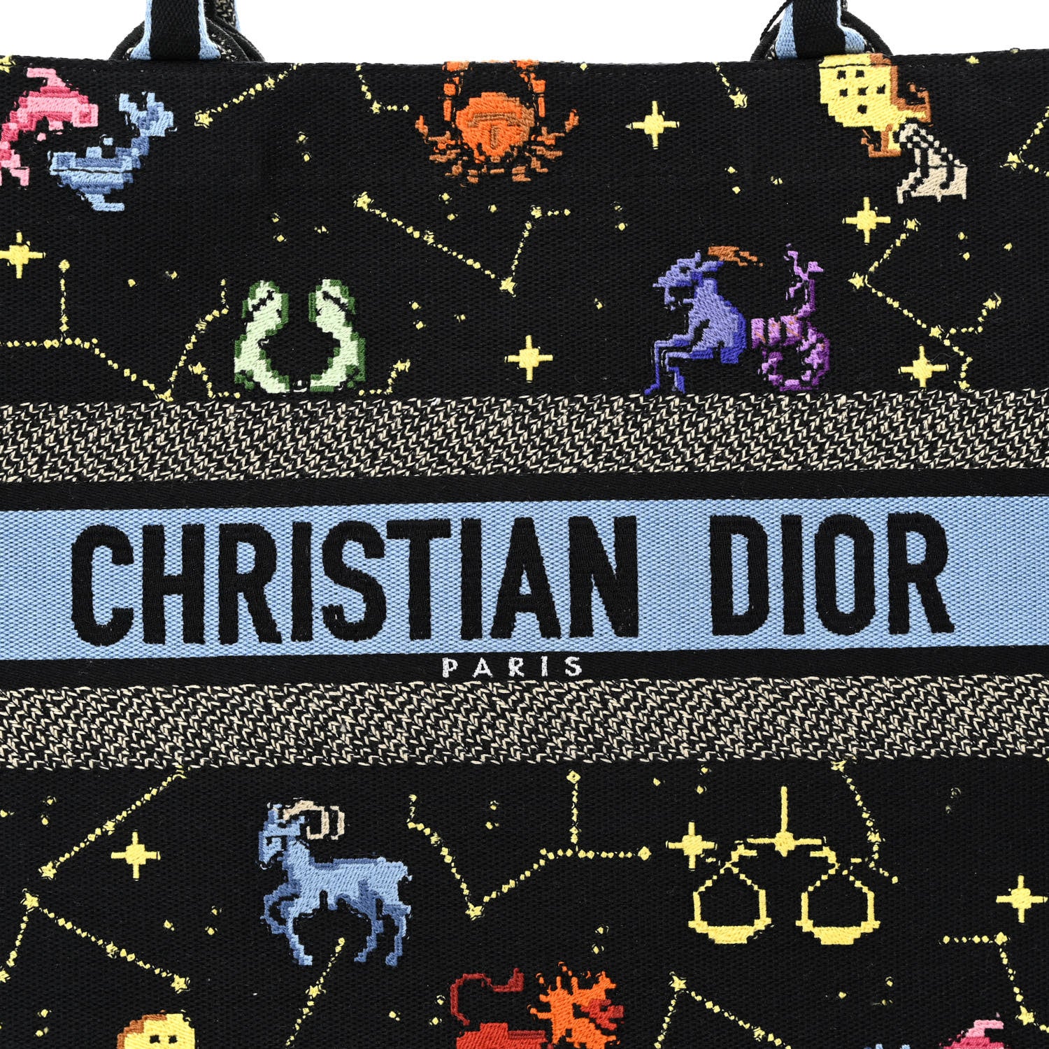 Christian Dior Canvas Embroidered Medium Pixel Zodiac Book Tote Black Multicolor 8 of 10