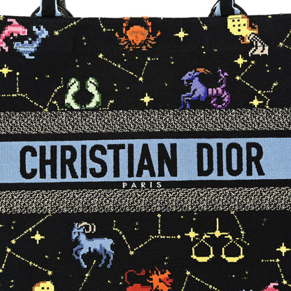 Christian Dior Canvas Embroidered Medium Pixel Zodiac Book Tote Black Multicolor 8 of 10