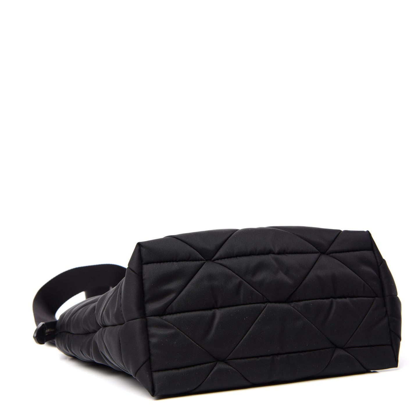 Re-Nylon Nappa Triangle Quilted Padded Double Handled Zip Pocket Tote Black