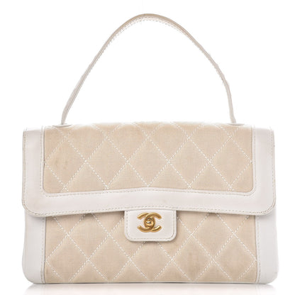 Chanel Lambskin Canvas Quilted Top Handle Flap Bag White 1 of 27