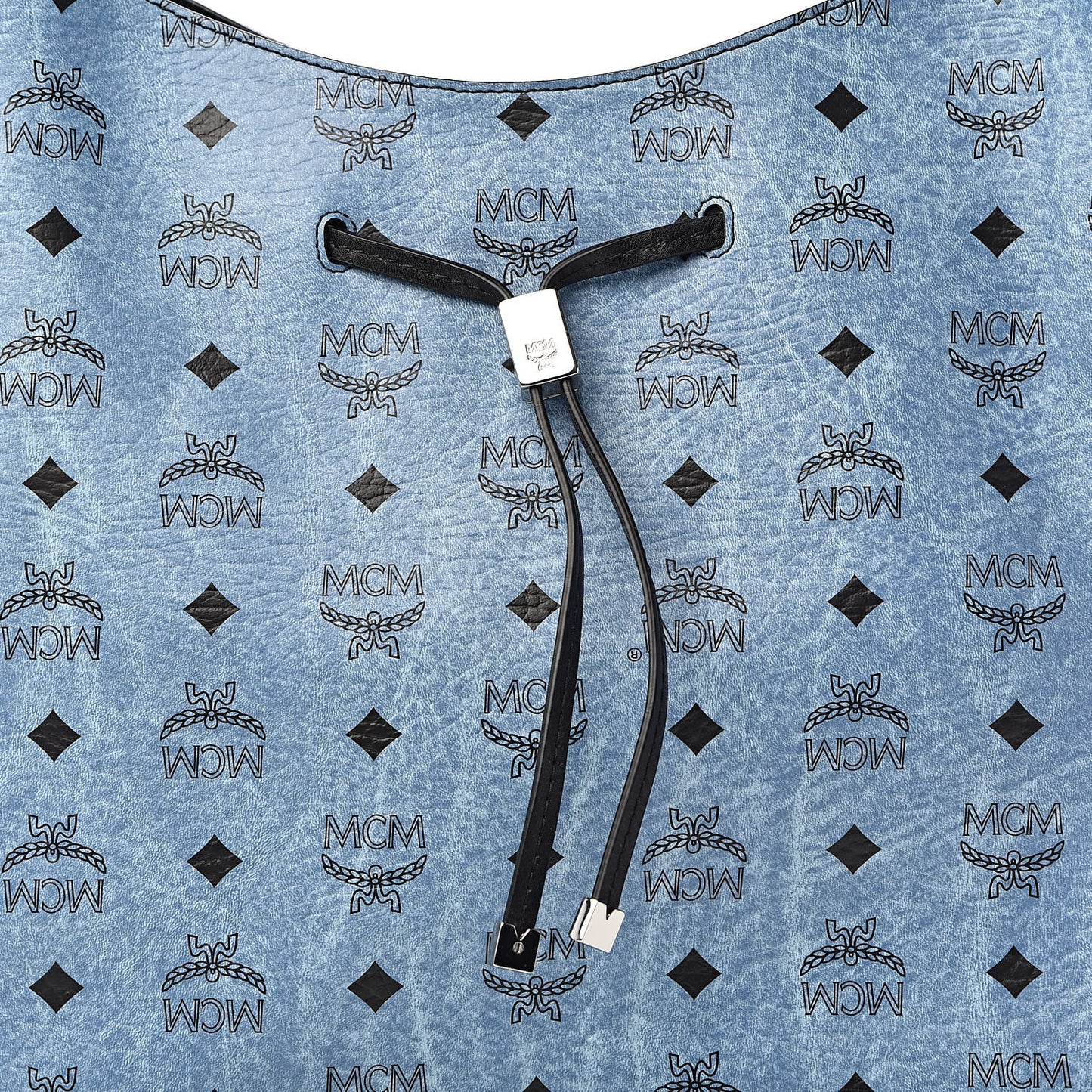 Visetos Calfskin Drawstring Shoulder Bag Munich Blue
