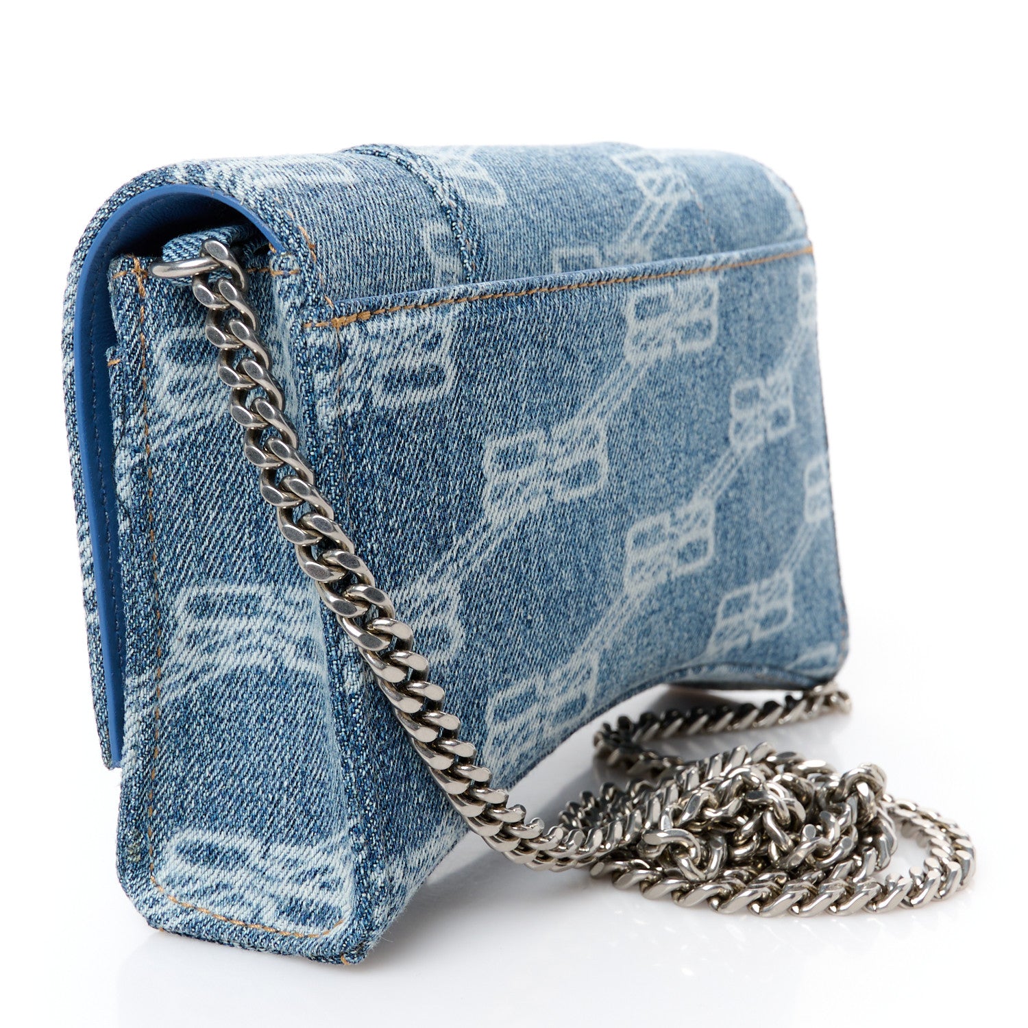 Balenciaga Denim BB Monogram Hourglass Chain Bag Blue 3 of 11