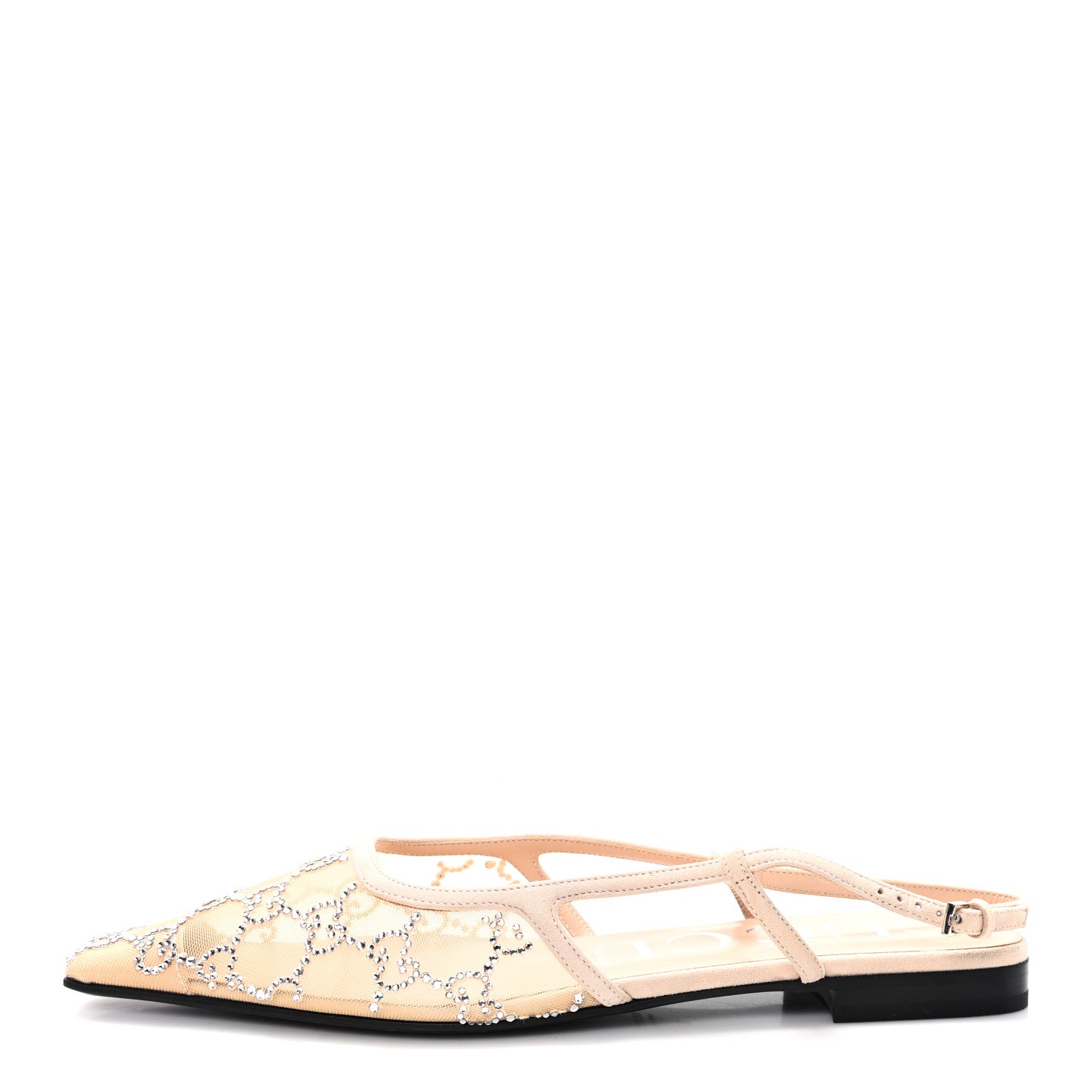 Gucci Suede Mesh Crystal GG Monogram Slingback Ballet Flats 39 Light Powder Skin Rose 1 of 9