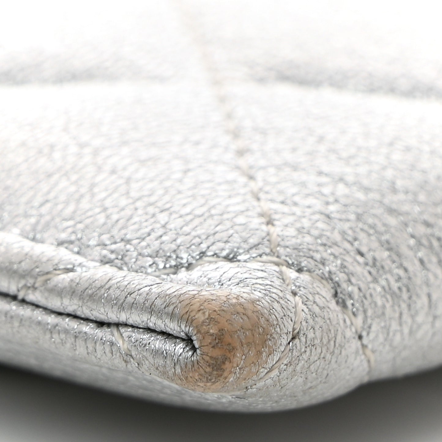Metallic Lambskin Quilted Card Holder Silver