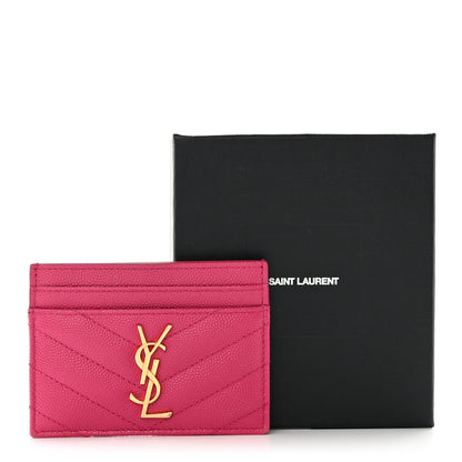 Saint Laurent Grain De Poudre Matelasse Chevron Monogram Credit Card Case Fresh Fuxia 10 of 10