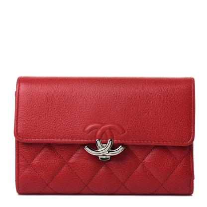 Chanel Grained Calfskin Quilted CC Box Flap Wallet Red 1 of 4