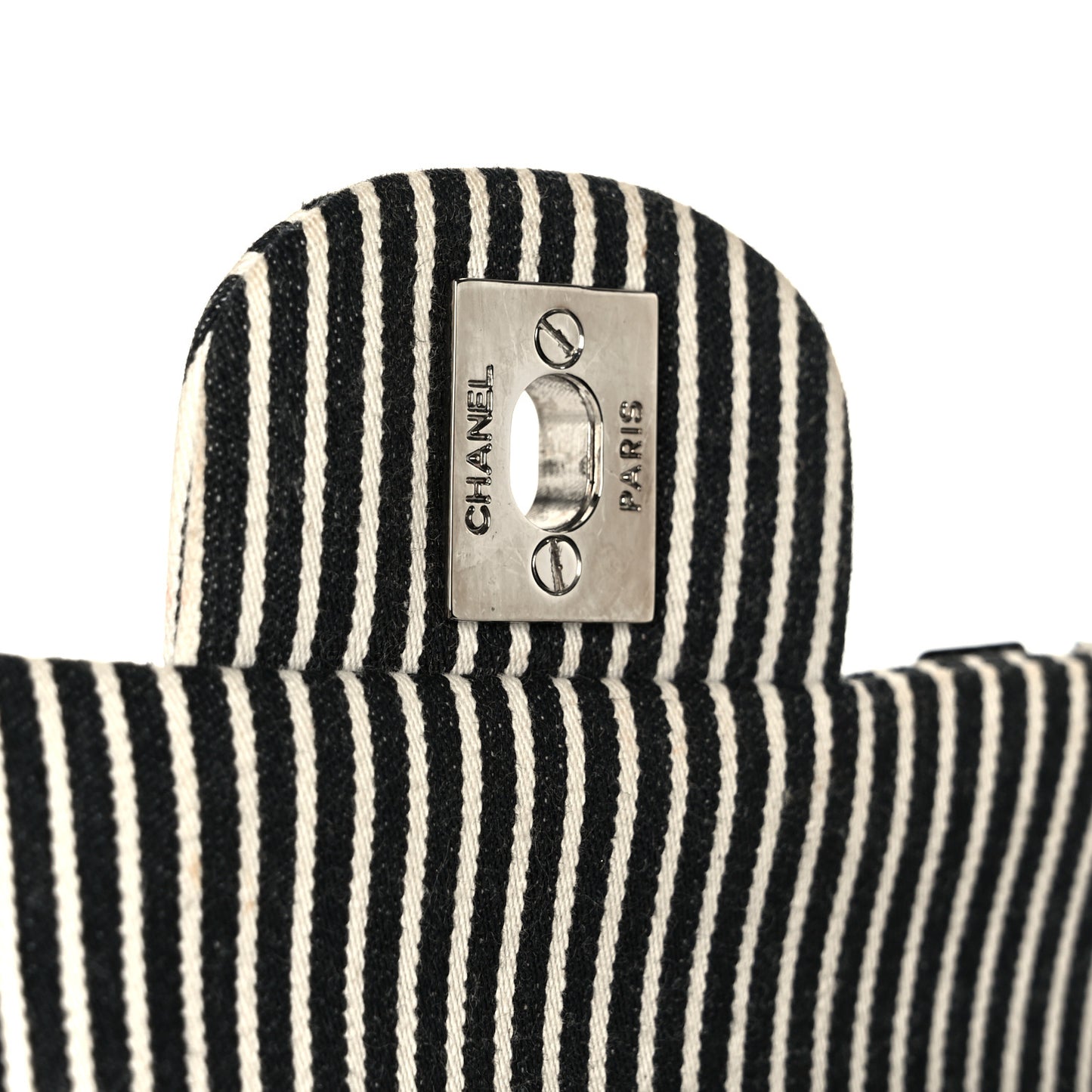 Canvas Sequin Stripe Medium Double Flap Black White