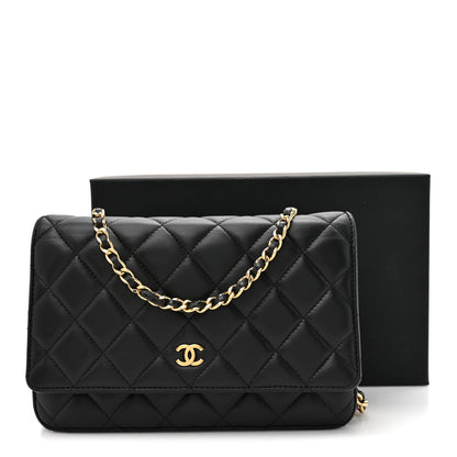 Chanel Lambskin Quilted Wallet On Chain WOC Black 12 of 12