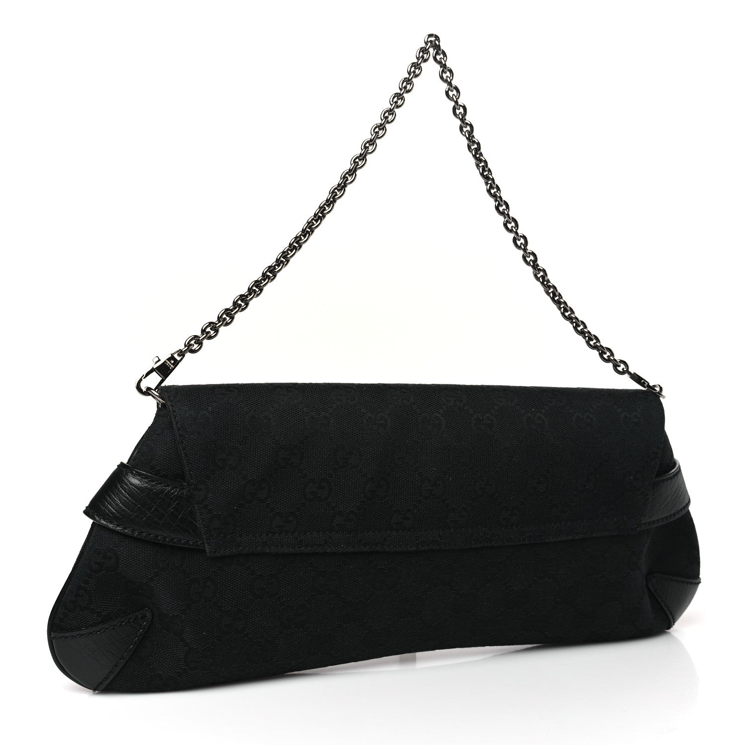 Gucci Monogram Horsebit Chain Clutch Black 3 of 9