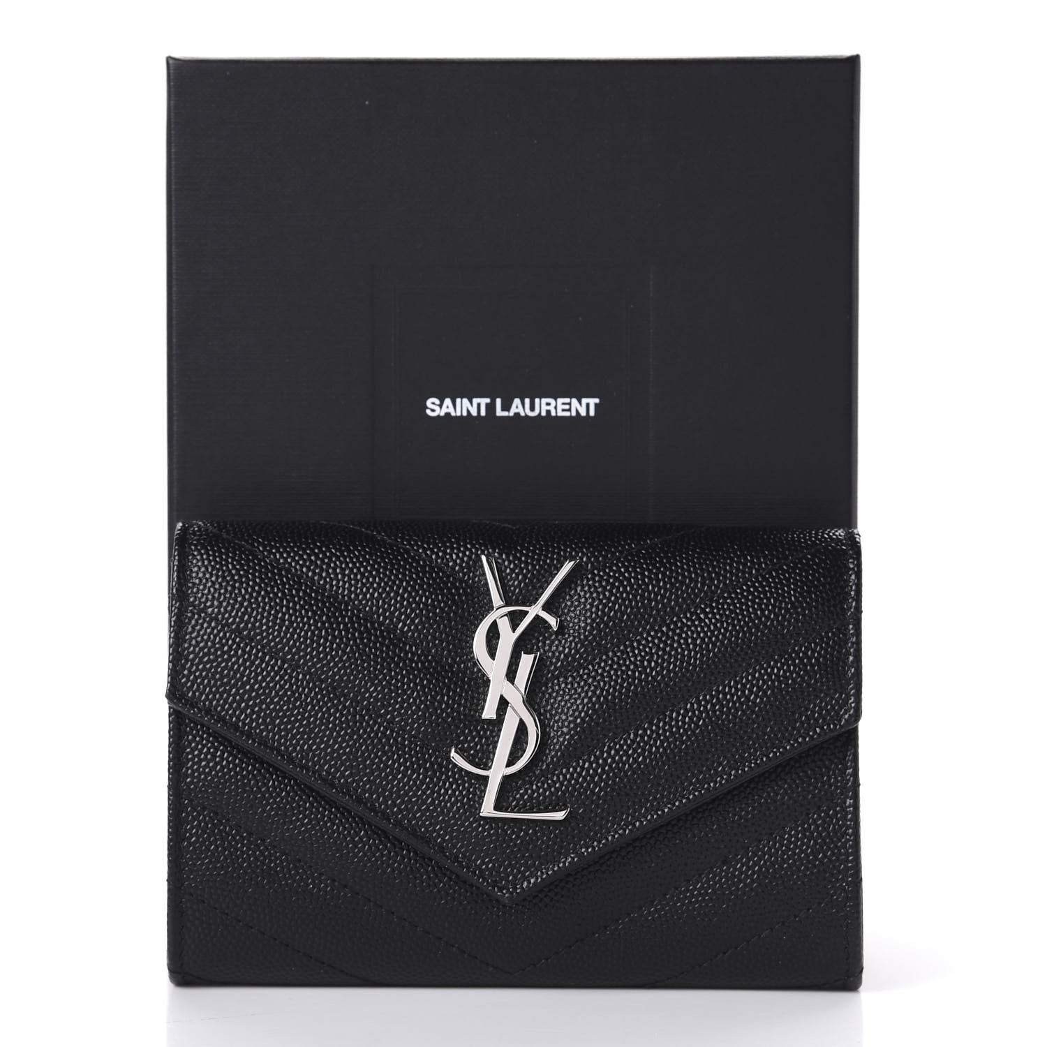 Saint Laurent Grain De Poudre Matelasse Chevron Small Monogram Envelope Wallet Black 8 of 8