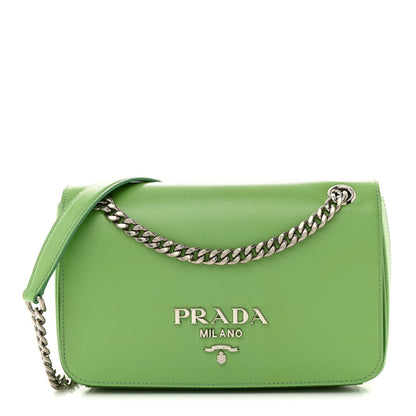 Prada Saffiano Vernice Chain Shoulder Bag Green 1 of 10