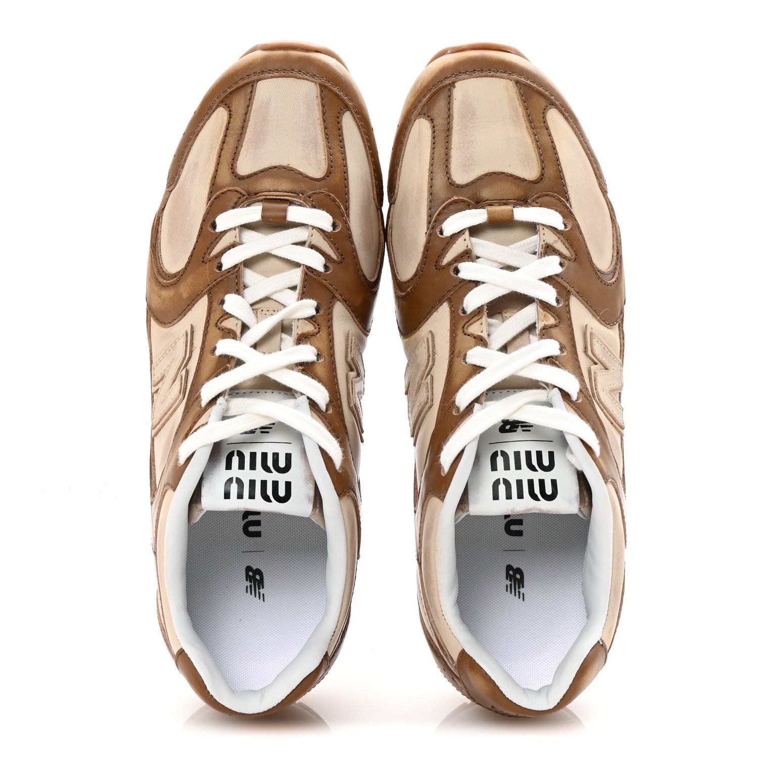 Miu Miu X NEW BALANCE Bleached Calfskin 530 SL Sneakers 38 Cinnamon Travertine Gray 2 of 10